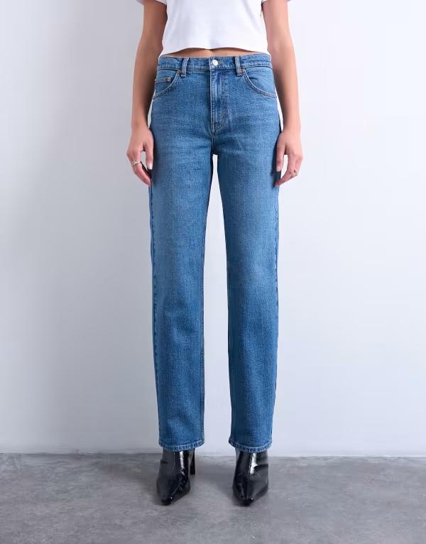 トップショップ レディース ボトムス デニムパンツ ヴィンテージ ストレート ジーンズ Topshop Orson mid rise comfort straight leg jeans in vintage Blue ブルー|ReVida 店