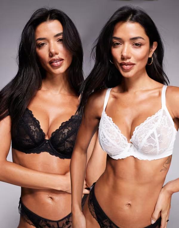 アンサマーズ レディース アンダーウェア ブラジャー レース Ann Summers Fuller Bust Sexy Lace 2 pack non padded plunge bras and Black ブラック