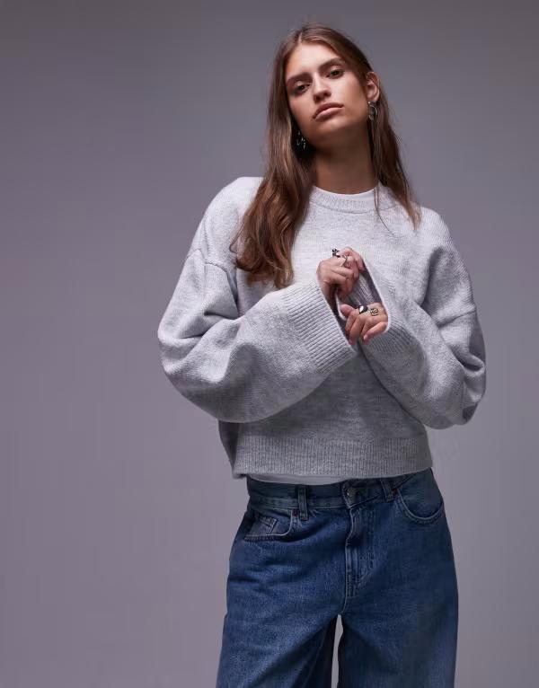 エイソス レディース アウター ニット・セーター ASOS DESIGN wide sleeve oversized knit sweater Gray グレー 10,935円