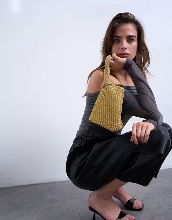 トップショップ レディース バッグ Topshop Gwyn embellished knot grabagOLD ゴールド｜ReVida 店