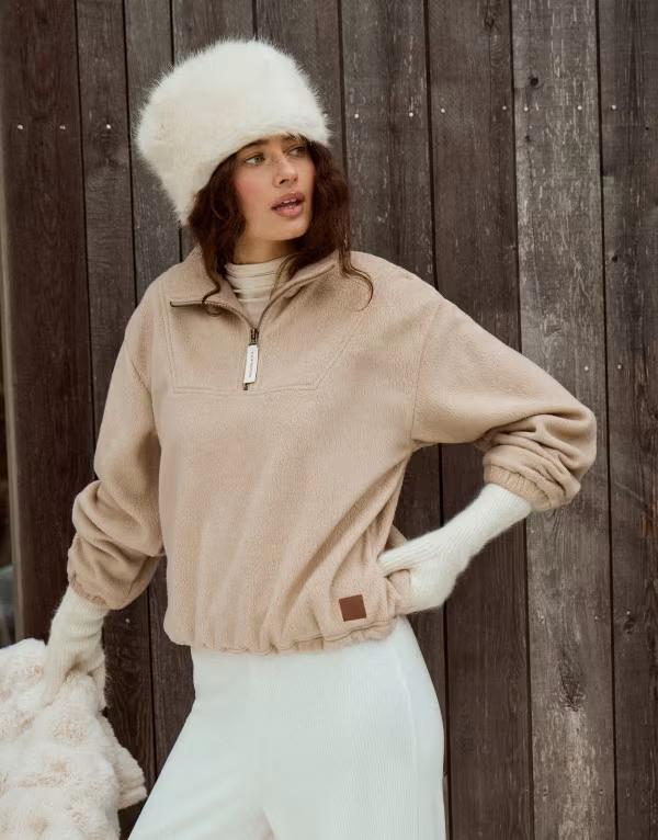 フォース&レックレス レディース アウター パーカー・スウェット ハーフジップ フリース 4th & Reckless quarter zip elastic waist fleece BEIGE ベージュ