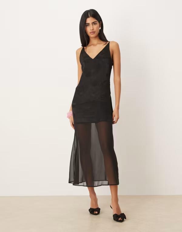 エイソス レディース トップス ワンピース シアースカート Vネック シアー サテン スカート マキシ ASOS DESIGN v-neck satin maxi slip dress with sheer skirtBC 16,786円