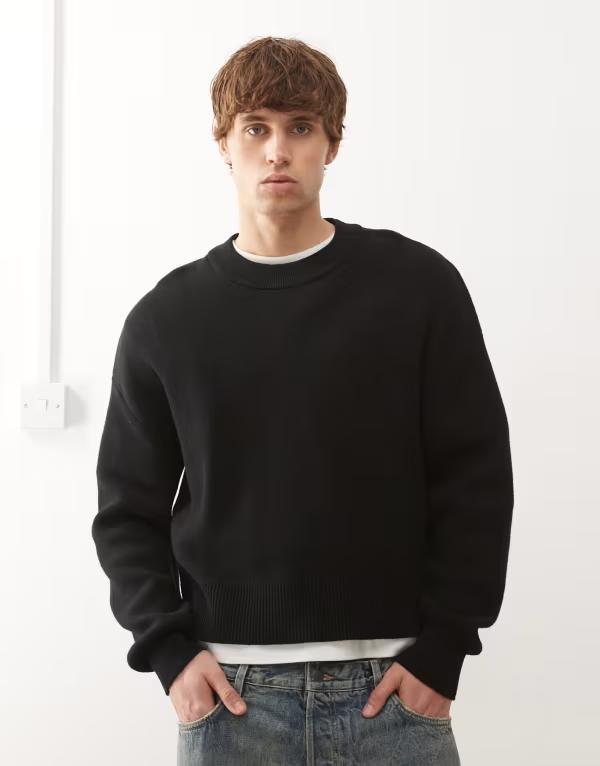 ウィークデイ メンズ アウター ニット・セーター Weekday boxy fit knit sweater Black ブラック