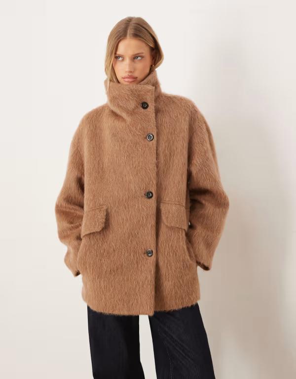 マンゴ レディース アウター ジャケット・ブルゾン ウール Mango wool mix oversized jacket in light BROWN ブラウン｜ReVida 店