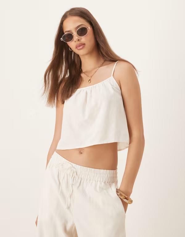 ヴィラ レディース トップス シャツ クロップド リネン Vila linen blend cropped cami top in birch cream - part of a set BIRCH クリーム
