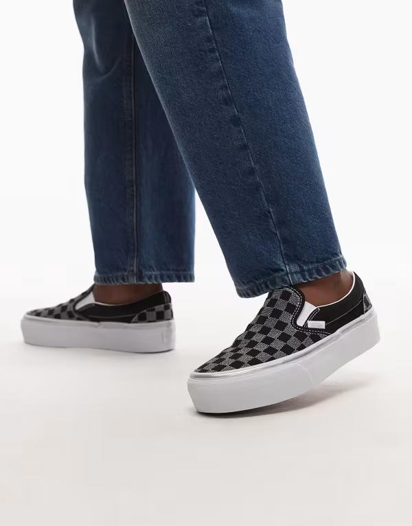 バンズ レディース シューズ スニーカー Vans Classic slip-on checkerboard sneakers Gray グレー｜ReVida 店