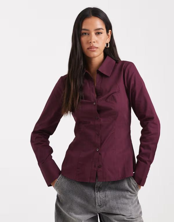 ミスセルフフリッジ レディース トップス シャツ Misselfridge fitted poplin shirt in fig