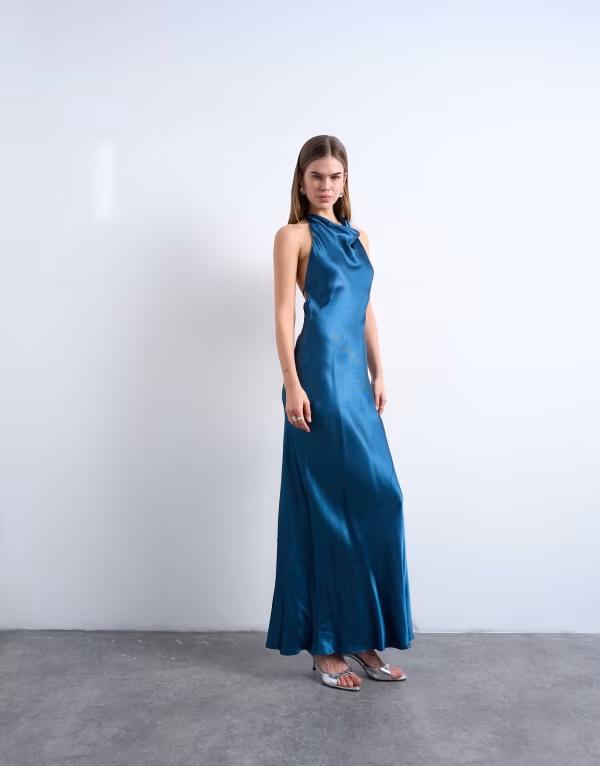 トップショップ レディース トップス ワンピース ハイネック マキシ Topshop high neck cowl maxi dress in petrol