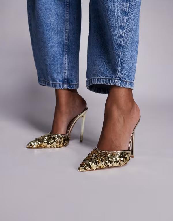 シミ レディース シューズ サンダル スパンコール 踵 SIMMI Shoesimmi London Agathia sequin heeled mules Gold Sequin ゴールド