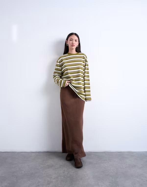 トップショップ レディース ボトムスカート ミディ Topshop super soft cupro bias midi skirt in charcoal Chocolate チョコレート