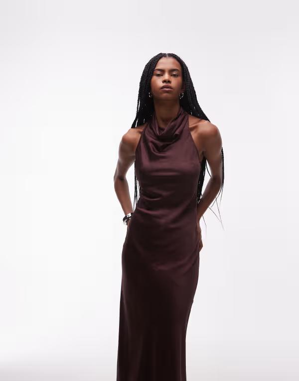 アンドアザーストーリーズ レディース トップス 衣装 繻子 マキシ ホルター \u0026 Other Storiesatin halter neck maxi dress インチ chcolate CHOCOLATE BROWN 赤銅色