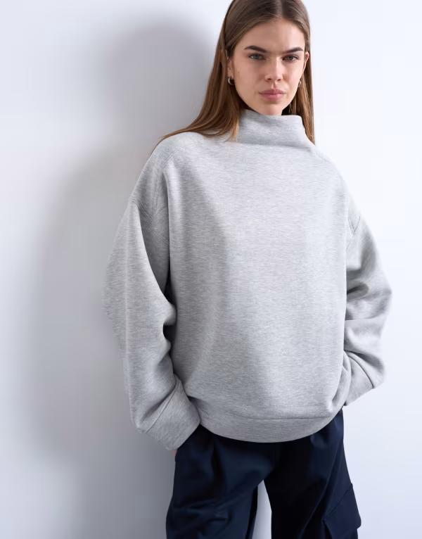 トップショップ レディース アウター パーカー・スウェット スタンドネック Topshop funnel neck oversized sweat Gray グレー