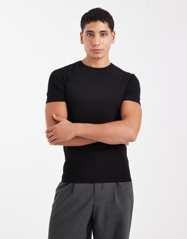 エイソス メンズ トップス Tシャツ クルーネック ASOS DESIGN muscle fit crew neck t-shirt Black ブラック