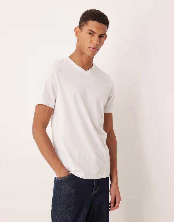 マンゴ メンズ トップス Tシャツ リラックスフィット Vネック Mango relaxed fit v-neck T-shirt WHITE ホワイト｜ReVida 店