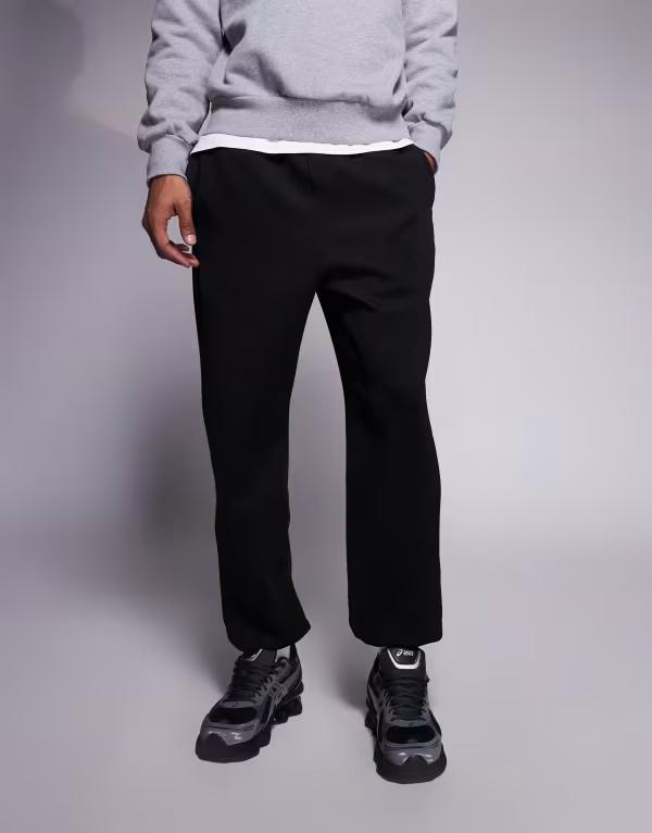 エイソス メンズ ボトムス 心地よいズボン下 スウェットパンツ ASOS DESIGN tapered sweatpants Black 黒いこと