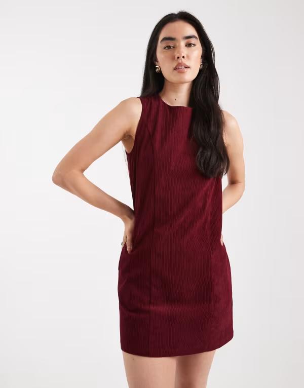 スリードベア レディース トップス ワンピース ミニ ノースリーブ コットン Threadbare cotton look cord sleeveless mini dress in fig