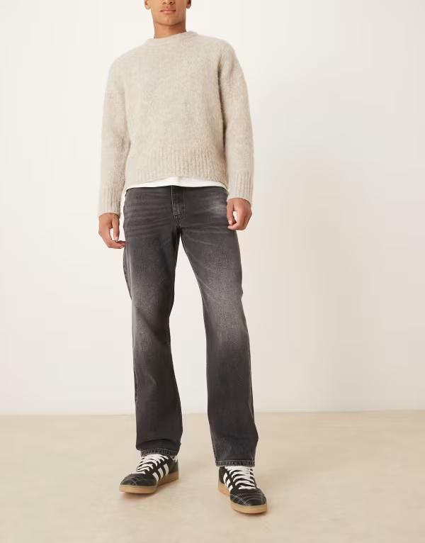 エイソス メンズ ボトムス デニムパンツ ジーンズ ASOS DESIGN straight jeans in washed BLACK ブラック