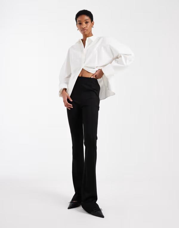 エイソス レディース ボトムス 心地好いズボン下 トール ASOS DESIGN Tall tailored skinny ponte pants with split black 黒いこと