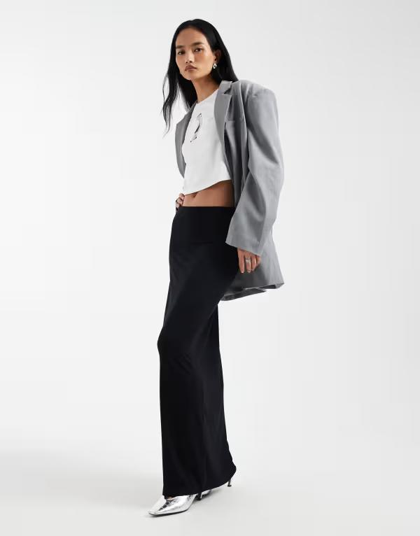 エイソス レディース ボトムスカート ジャージー マキシ ASOS DESIGN jersey column maxi skirt Black ブラック
