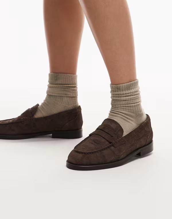ブロンクス レディース シューズ スリッポン・ローファー スエード Bronx Tran-sitt loafers in chocolate suede crocoffee コーヒー