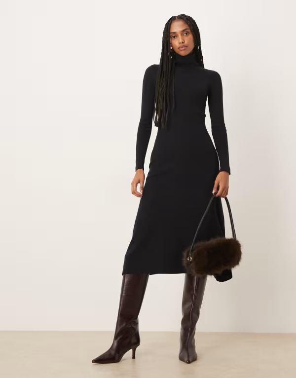 ヴィラ レディース トップス ワンピース タートルネック リブ ニット マキシ VILA turtleneck ribbed knit maxi dress Black ブラック
