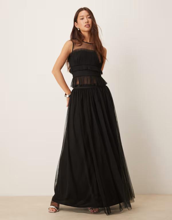 レース アンド ビーズ レディース ボトムスカート チュール マキシ Lace & Beads tulle maxi skirt - part of a set Black ブラック｜ReVida 店