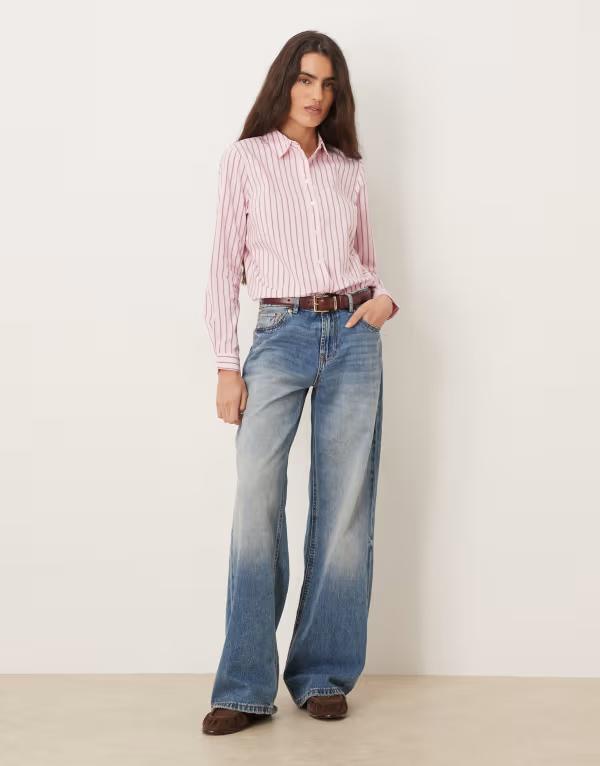 ジェイディーワイ レディース トップス シャツ JDY oversized shirt in pale pink stripes Pink Lady ピンク｜ReVida 店