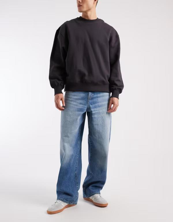 エイソス メンズ ボトムス ジーンズズボン下 デニム ASOS DESIGN baggy jeans インチ mid wash Mid wash blue 青色