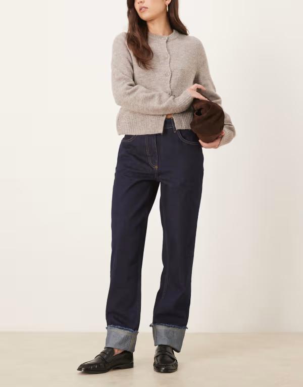 エイソス レディース ボトムス デニムパンツ ジーンズ ASOS DESIGN turn-up dad jeans with distressed cuff indigo INDIGO インディゴ