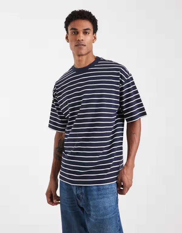 エイソス メンズ トップス Tシャツ ASOS DESIGN oversized t-shirt and white stripe Navy stripe ネイビー