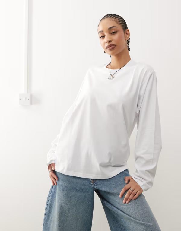 ウィークデイ レディース トップス Tシャツ Weekday oversized boxy fit long sleeve t-shirt White ホワイト