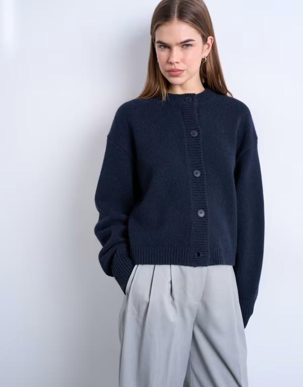 とっ始め販売店 レディース アウター ジレー 羊毛 編み物 Topshop knit premium 100% lambswool cardiganavy 米国海軍