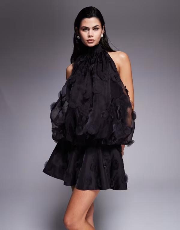エイソス レディース トップス 衣装 ミニ ホルター ASOS DESIGN highalter neck organza mini dress Brown 赤銅色