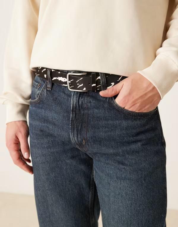 エイソス メンズ アクセサリー ベルト プリント レザー ASOS DESIGN belt in zebra print in leather Zebra アニマル