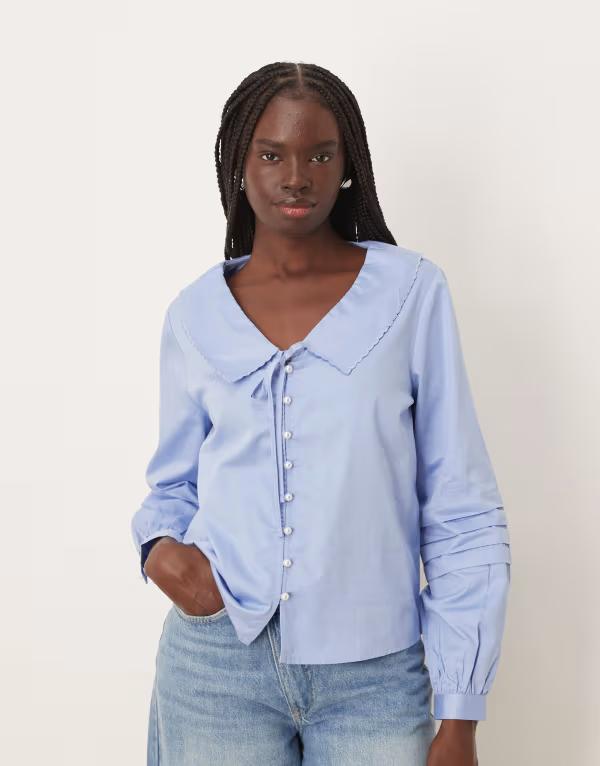 ジェイディーワイ レディース トップス シャツ JDY collar detail shirt in light BLUE ブルー｜ReVida 店 16,410円