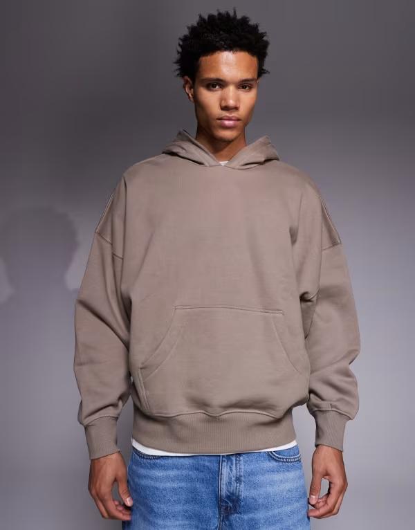 エイソス メンズ アウター パーカー・スウェット ASOS DESIGN premium heavyweight oversized hoodie in 400gsm Fungi ベージュ