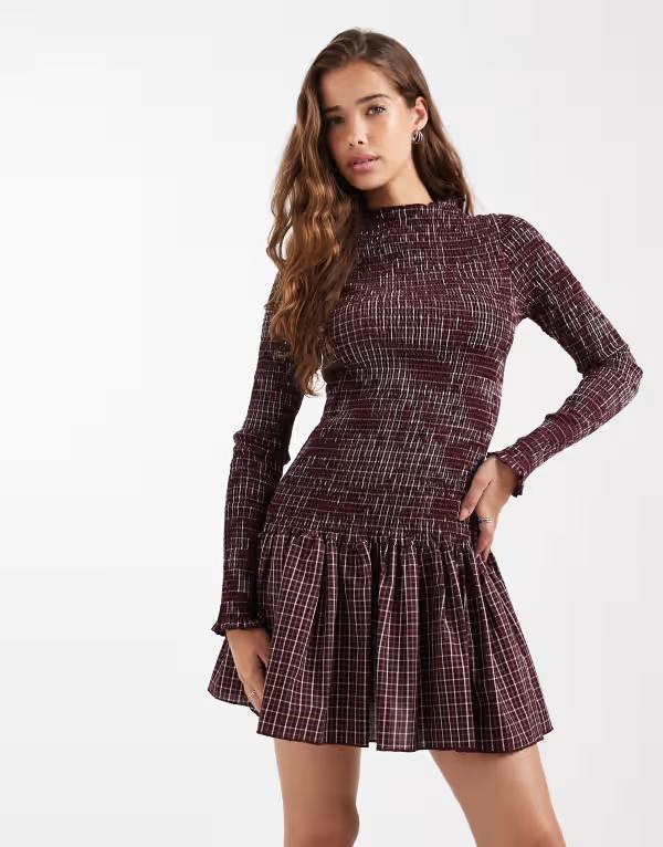 デイジーストリート レディース トップス ワンピース ミニ Daisy Street shirredrop waist mini dress check Burgundy check バーガンディ|ReVida 店