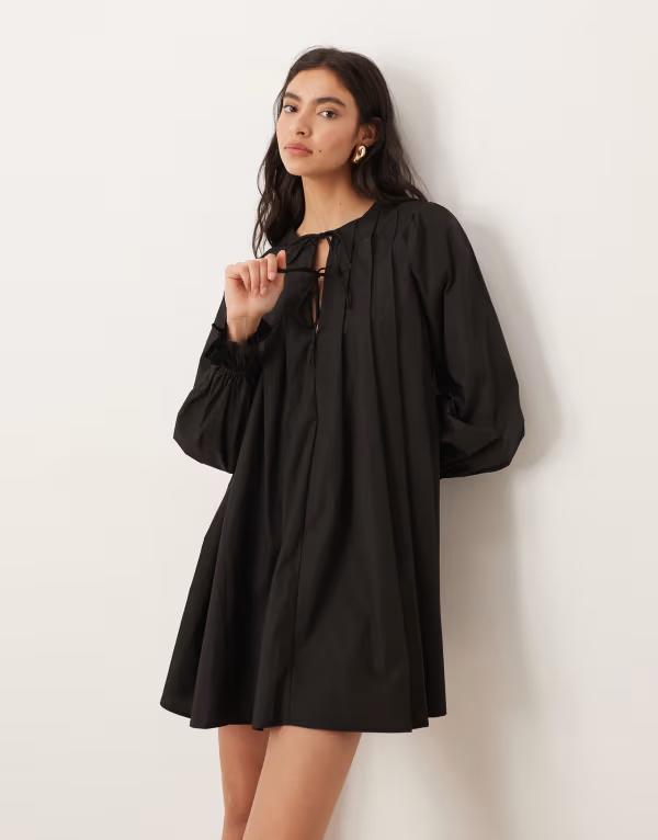 グラマラス レディース トップス ワンピース ミニ Glamorous tie front long sleeve mini dress Black ブラック
