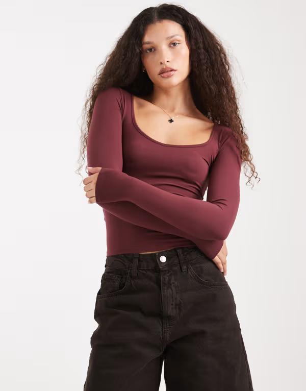 コットンオン レディース トップス シャツ Cotton hold me long sleeve top in sour cherry Sour cherry 8,861円