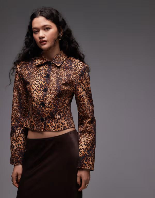 エイソス レディース アウター ジャケット・ブルゾン プリント クロップド ASOS DESIGN tailored fit cropped collared jacket in leopard print Leopard Print アニマル