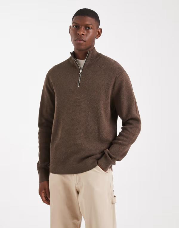 オンリーアンドサンズ メンズ アウター 編み物・スウェーター ハーフジップ ONLY \u0026 SONS half zip knit sweater Coffee Bean 珈琲