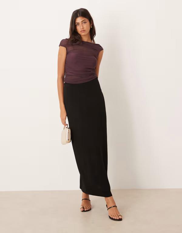 エイソス レディース ボトムスカート ミディ ASOS DESIGN tailored midi pencil skirt with tie back detail black ブラック
