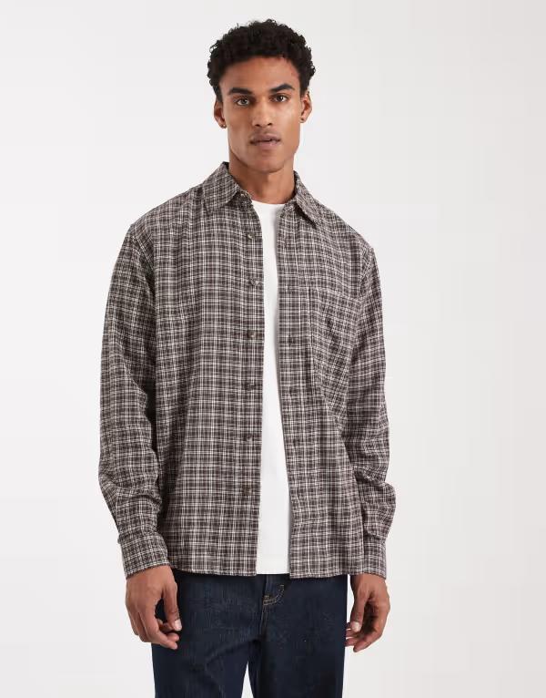 オンリーアンドサンズ メンズ トップス シャツ ONLY & SONS loose fit shirt plaid Coffee Bean コーヒー