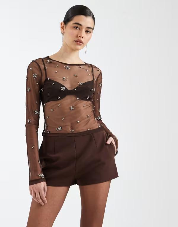 エイソス レディース ボトムス 二分の一ズボン下・さる股引き 遊撃手ズボン下 ASOS DESIGN clean waistband tailored micro shorts インチ chocolate BROWN 赤銅色