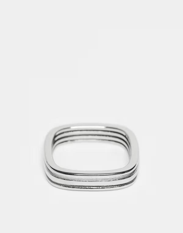 エイソス メンズ 佩び物 輪っか プルオーバー ASOS DESIGN waterproof stainlessteel square triple groove detail ring SILVER しろがね色