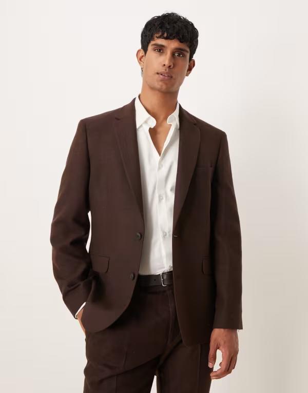エイソス メンズ アウター ジャケット・ブルゾン ウール ASOS DESIGN slim wool blend suit jacket in dark brown ブラウン