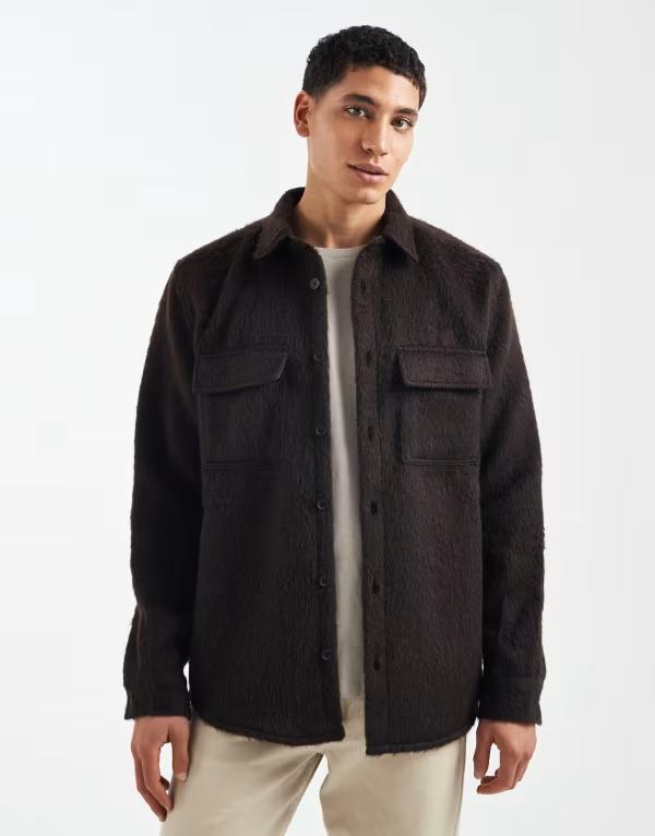 エイソス メンズ トップス プルオーバー ASOS DESIGN overshirt BROWN 赤銅色