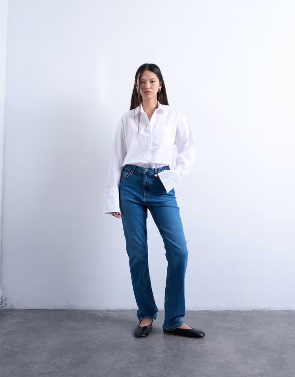 トップショップ レディース ボトムス デニムパンツ ヴィンテージ ストレート ジーンズ Topshop Dree high rise slim straight leg jeans in vintage Blue ブルー|ReVida 店
