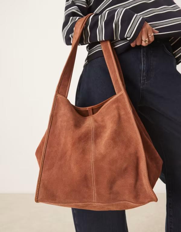 ベックサンダーガード レディース バッグ スエード コントラスト Becksondergaard laurel suede tote bag with contrastitch BROWN ブラウン｜ReVida 店 43,420円