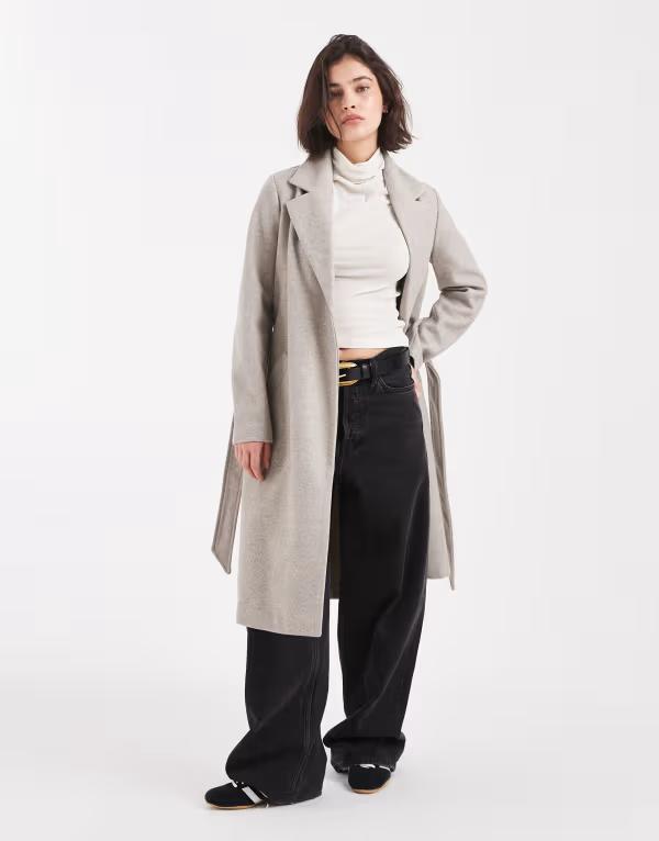 ヴェロモーダ レディース アウター コート ミディ Vero Moda belted formal midi coat in heathered mink Silver Mink MELANGE ミンク